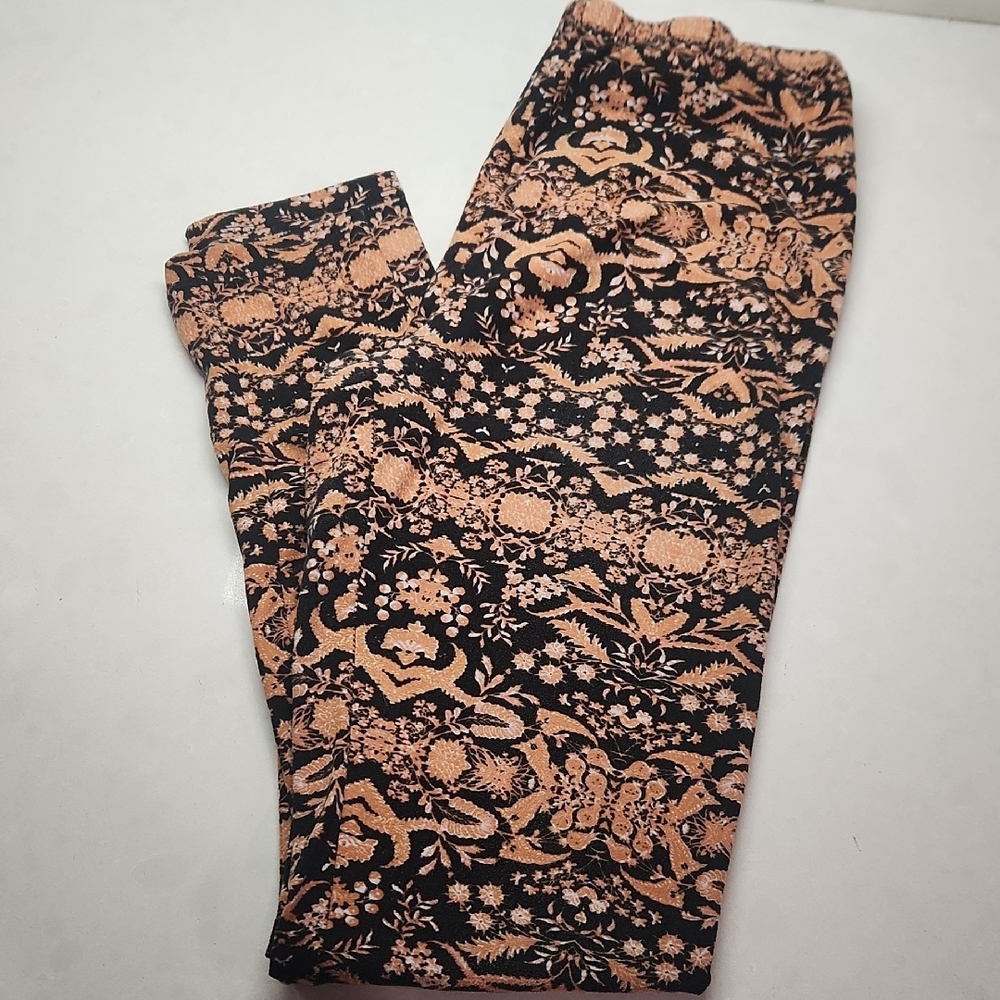 Pink Rose Black and Orange Patterned Leggings